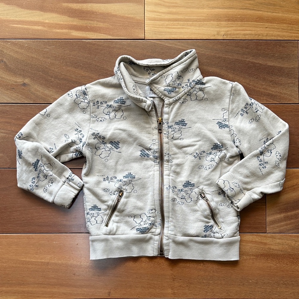 Bobo Choses Cream Zip Hoodie with Navy Playful Print 3T